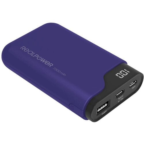 RealPower PB-7500C Powerbank 7500 mAh Li-ion USB, USB-C Navy-blauw Statusweergave