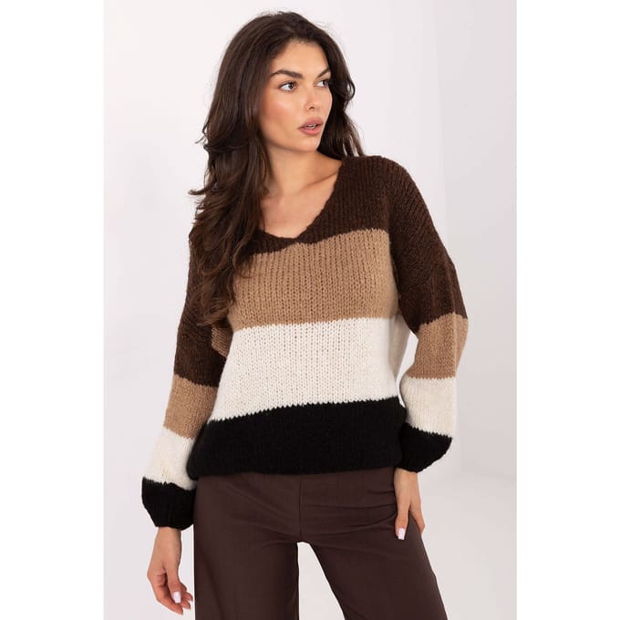 Striped V-Neck Sweater - Dunkelbraun / Einheitsgröße