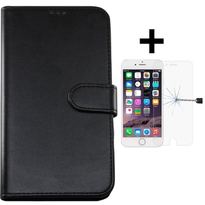 Excellent Wallet Case Geschikt voor iPhone 6/6S en gratis protector Zwart