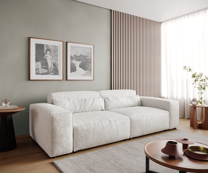 Big-Sofa Sirpio 230x95 cm bouclee crème-wit