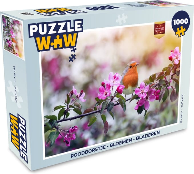 Puzzel Roodborst - Bloemen - Bladeren - Legpuzzel - Puzzel 1000 stukjes volwassenen