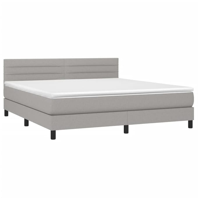 vidaXL - Boxspring - met - matras - en - LED - stof - lichtgrijs - 180x200 - cm