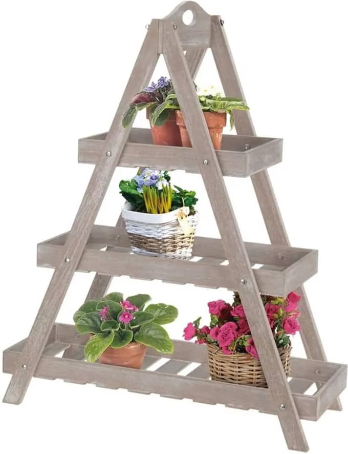 Bloemen Etagère - 24 x 60 x 70 cm - Drielaags - Hout