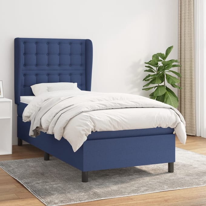 vidaXL - Boxspring - met - matras - stof - blauw - 100x200 - cm