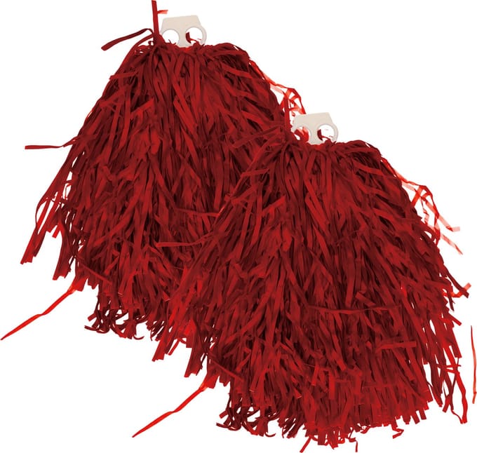 Cheerballs/pompoms - 2x - rood - met franjes en ring handgreep - 28 cm