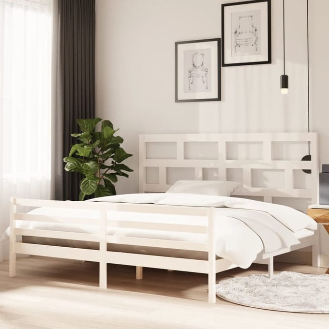 vidaXL - Bedframe - massief - grenenhout - wit - 200x200 - cm