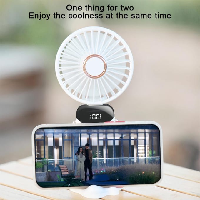 Draagbare ventilator van 5000/8000 mAh met slim LED-digitaal display, 5 snelheden instelbaar, USB-oplaadbaar, mini-handheld-nekventilator 8000mah roze