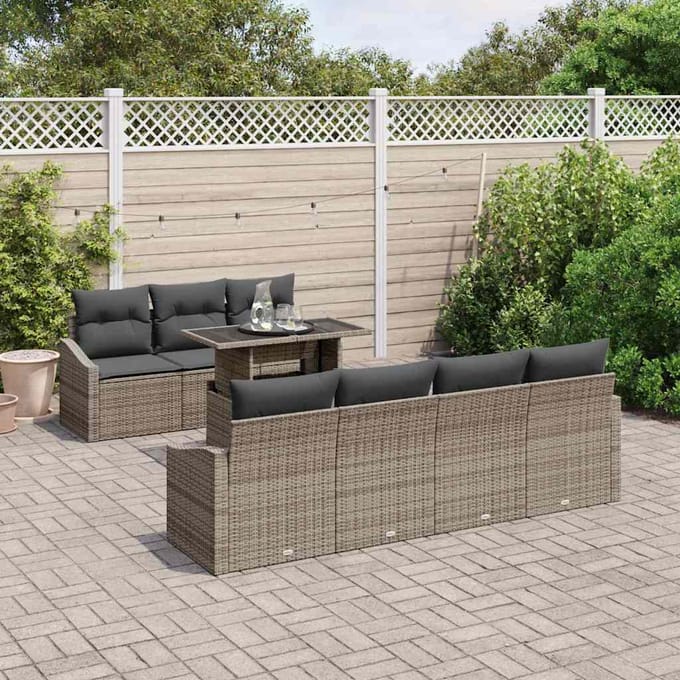 vidaXL - Tuinbank - Set - 8 - st - Grijs - poly - rattan