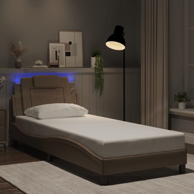 vidaXL - Bedframe - "Viana" - met - LED - zonder - matras - cappuccino - 80x200 - cm