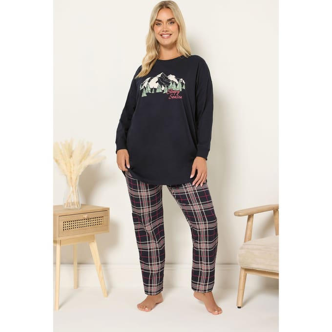 Yours Blue 'Sleep Season' Geruite Pyjama Cadeauset Size 62-64