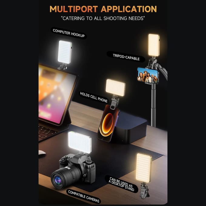Zaklamp LED Videolamp Video LED Invullicht 2500K-9000K Dimbaar Conferentielicht voor Computer zwart