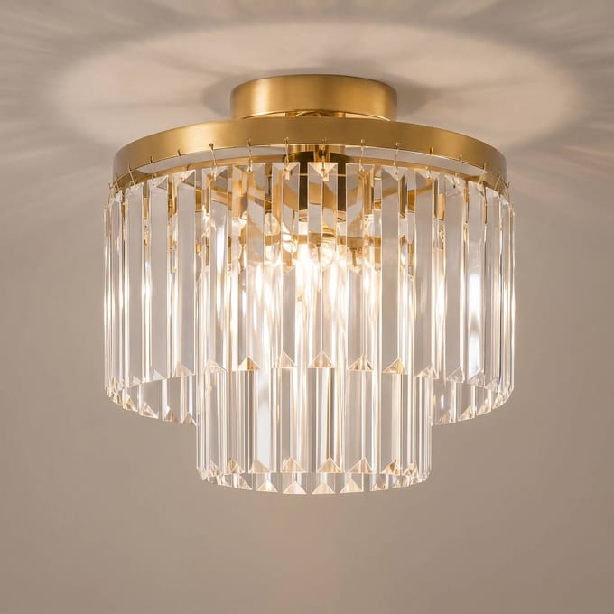 Lindby - plafondlamp - 1licht - IJzer, glas - H: 29 cm - E27 - transparant, messing