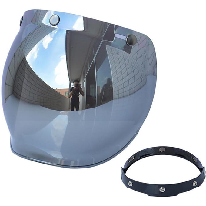 Helm Bubble Vizier Motorhelm Windscherm Lens met Flip Bracket voor 3-Snap Open Face Helmen zilver