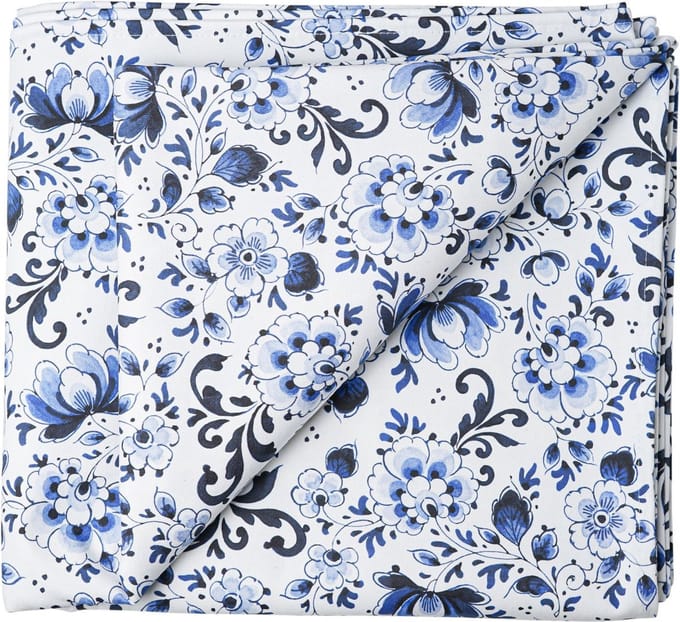 Heinen Delfts Blauw - Tafelkleed Bloemen - Wit - Katoen - 140 x 260 cm