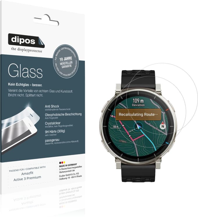 dipos – 2x Pantserfolie geschikt voor Amazfit Active 3 Premium | 9H Screenprotector