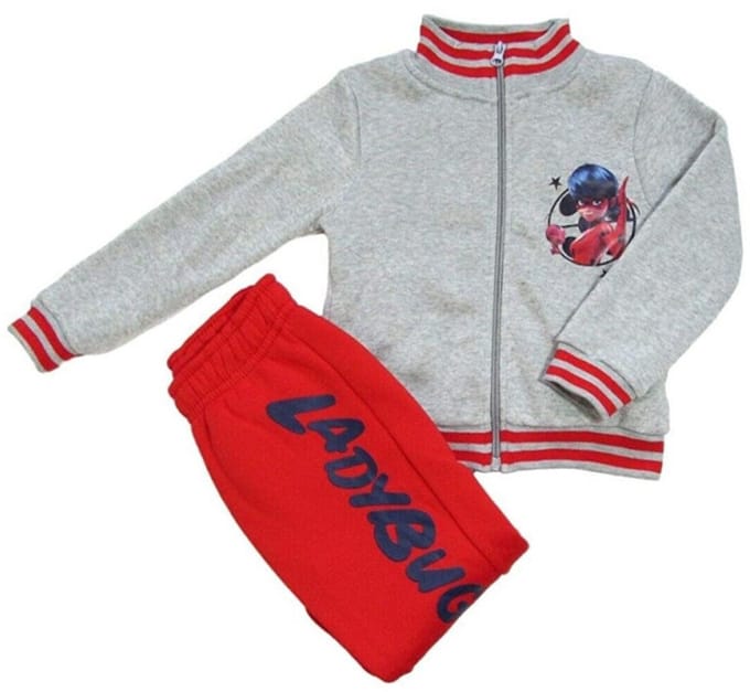 Miraculous Ladybug Set - Joggingpak - Trainingspak - 2-delig - grijs/rood - maat 122/128 (8 jaar)