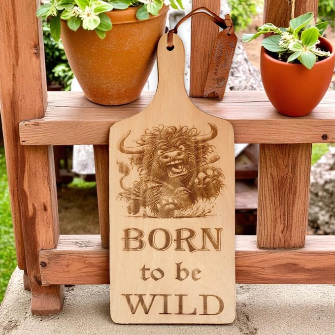 Baardmans Creaties - Luxe plantaardig geoliede serveerplank beukenhout klein ‘Born to be wild’