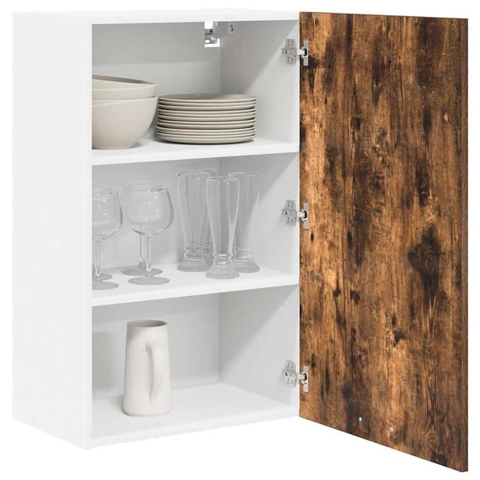 vidaXL - Hangkast - Gerookte - Eik - en - Wit - 50 - x - 31 - x - 80 - cm - Bewerkt - hout