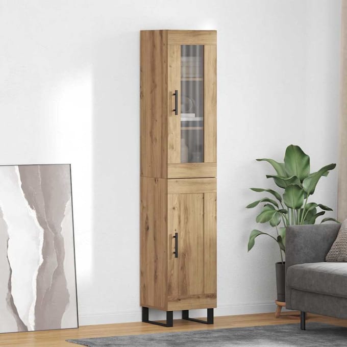 vidaXL Highboard Artisan Eiken 34,5 x 34 x 180 cm Bewerkt hout