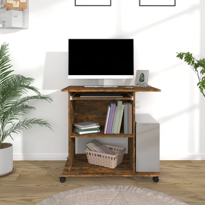 vidaXL - Computerbureau - 80x50x75 - cm - bewerkt - hout - gerookt - eikenkleurig