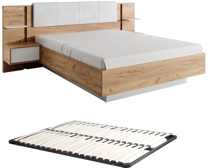Vente-unique Bedframe fluweel natuurlijk licht, wit 160 x 200 cm