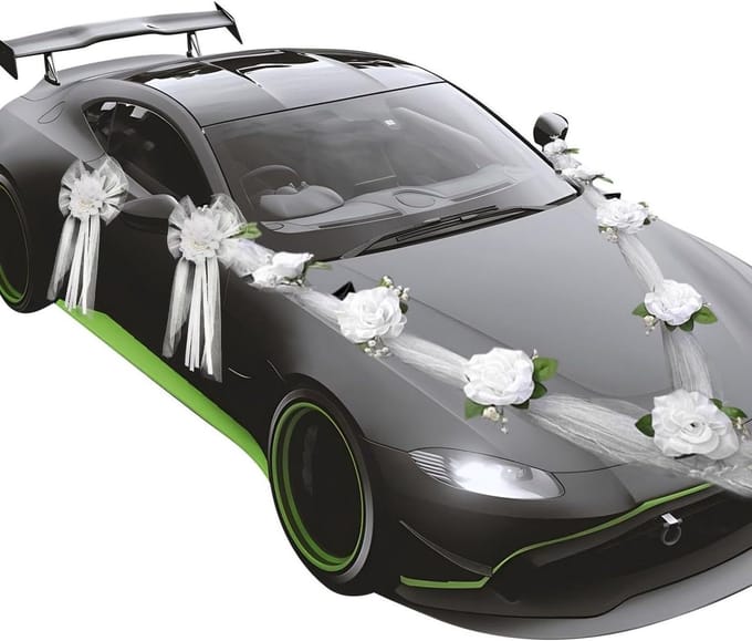 Bruiloft Auto Decoraties - Trouwauto Versiering - Trouwauto Aankleden - Kunstzijde Rozen - 9 Rozen 10cm - Wit