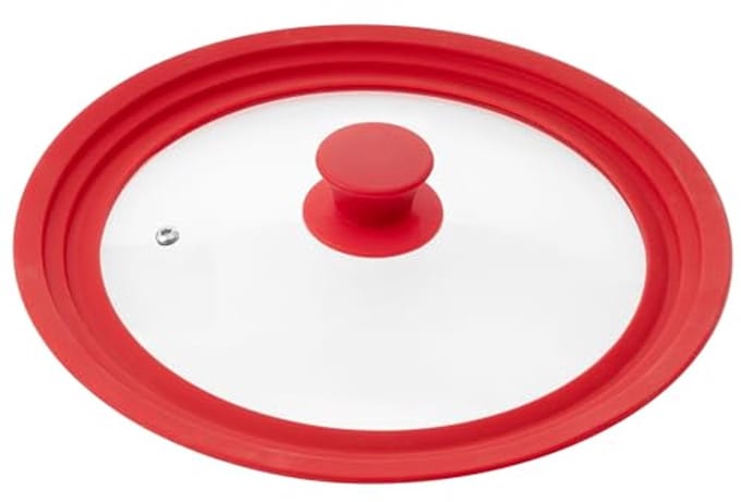 Universele glazen deksel met siliconen rand - 30/32/34 cm - Rood