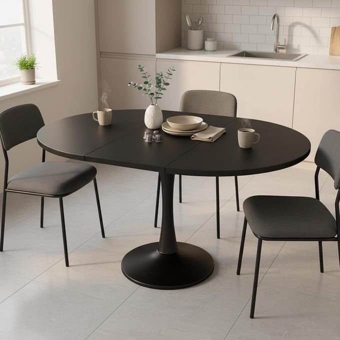 Eettafel Rond - Uitschuifbare Tafel - Multifunctionele Ruimte - Verstelbare Lengte - 100/140x100x75cm - Zwart