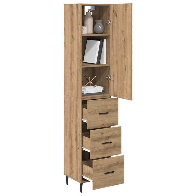vidaXL - Highboard - Artisan - Eiken - 34,5 - x - 34 - x - 180 - cm - Bewerkt - hout
