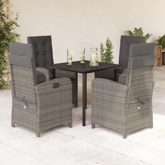 vidaXL - 5-delige - Tuinset - met - kussens - poly - rattan - grijs