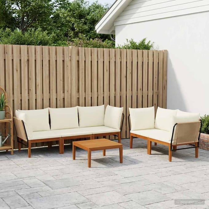 vidaXL - 6 - st - Massief - acaciahout - & - touw - Naturel