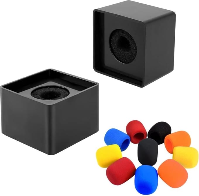 Set van 2 Square Cube microfoon-vlagstations voor interviews met 10 microfoon-schuimafdekkingen