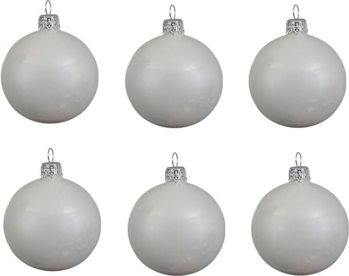 Decoris kerstballen - 6x st - wit - D8 cm - glas - kerstversiering
