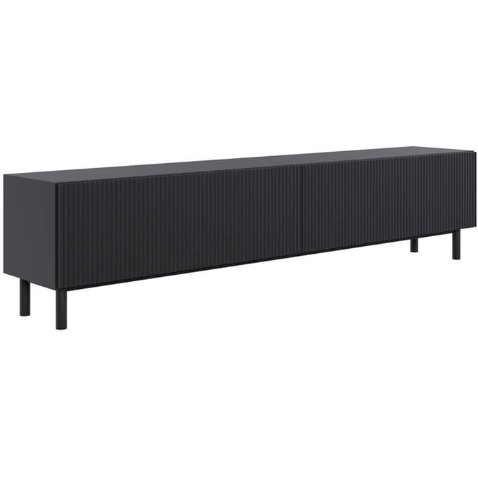 Selsey Veldio New – TV-meubel met groefstructuur, Zwart, 175 cm