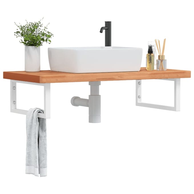 vidaXL - Badkamer - wandschap - staal - en - massief - beukenhout