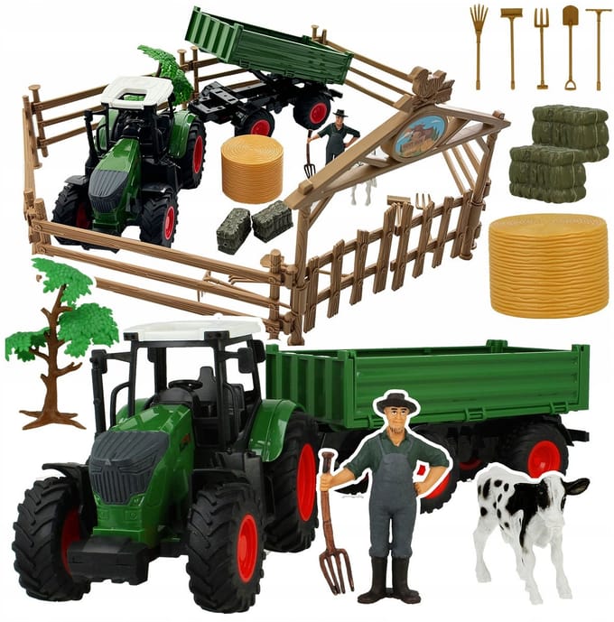 Boerderij Speelgoed: Tractor met Aanhanger, Boer & Dieren