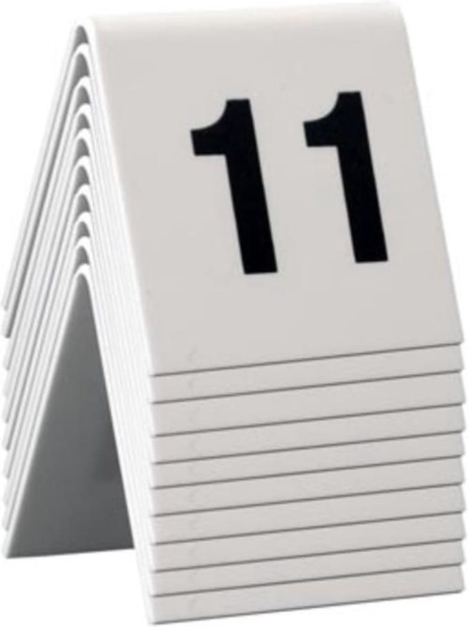Securit®-nummersets: tafelbordjes van hard acryl, 11-20 inch, wit