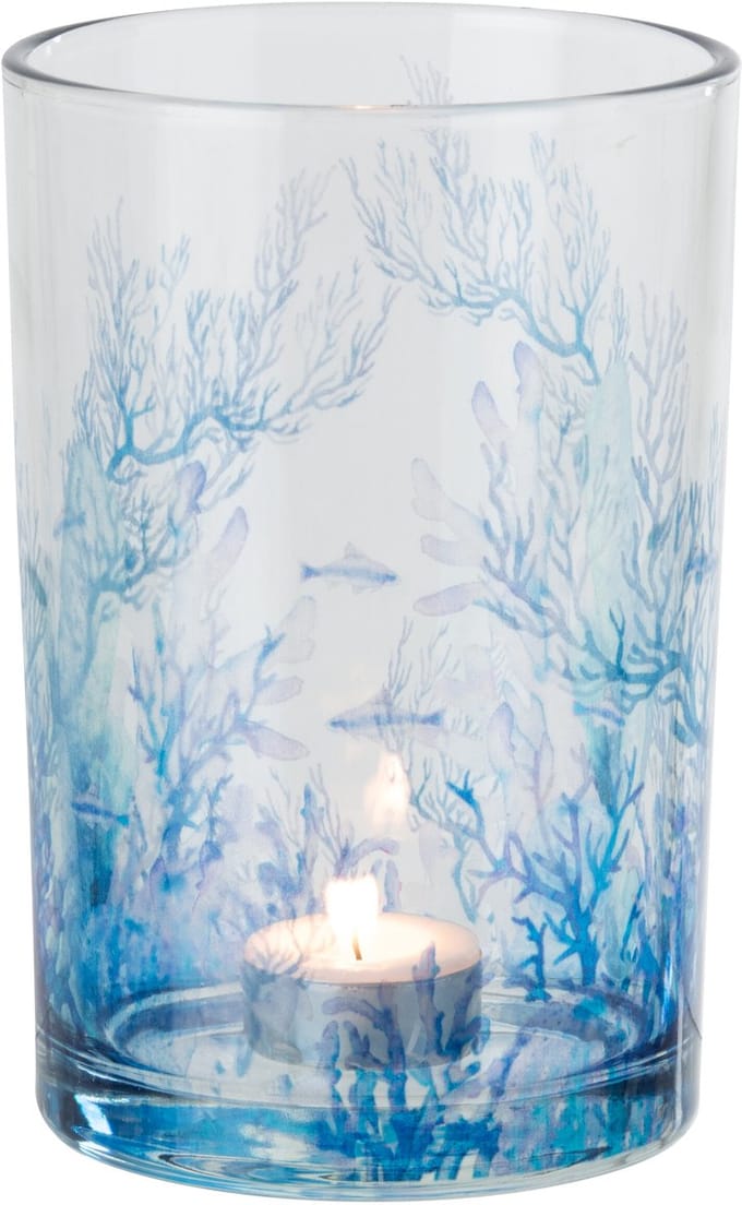 J-Line theelichthouder Koraal - glas - transparant/blauw - large