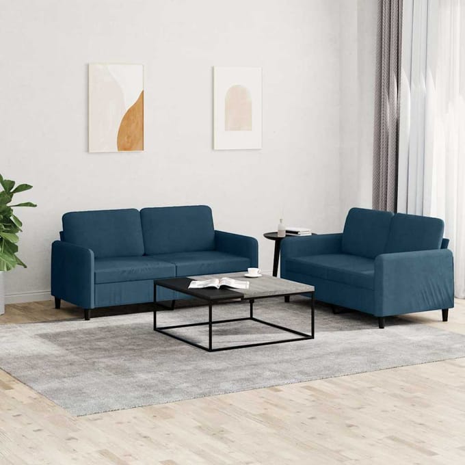 vidaXL - 2-delige - Loungeset - fluweel - blauw