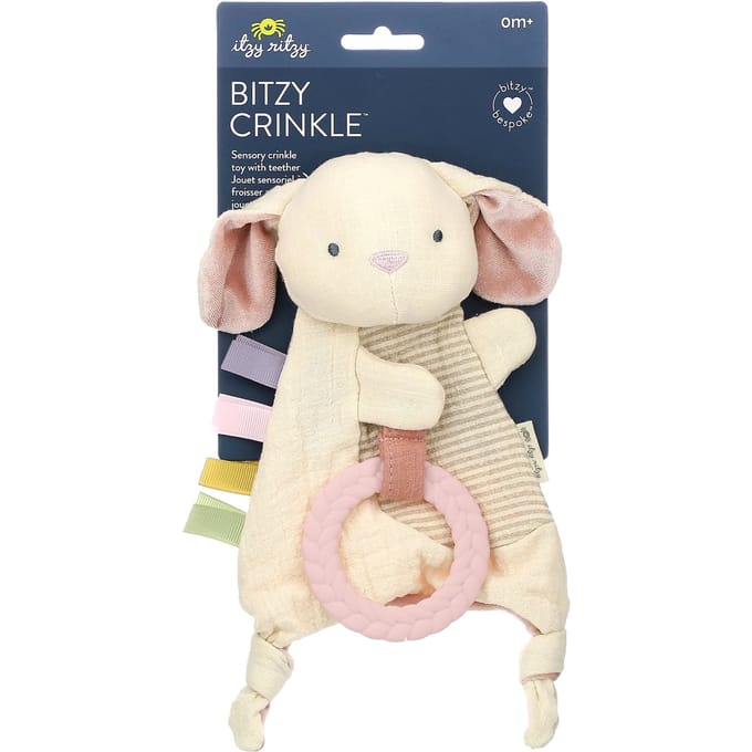 itzy ritzy, Bitzy froissé, jouet sensoriel froissé avec attache, 0 mois et plus, lapin, 1 pièce beige