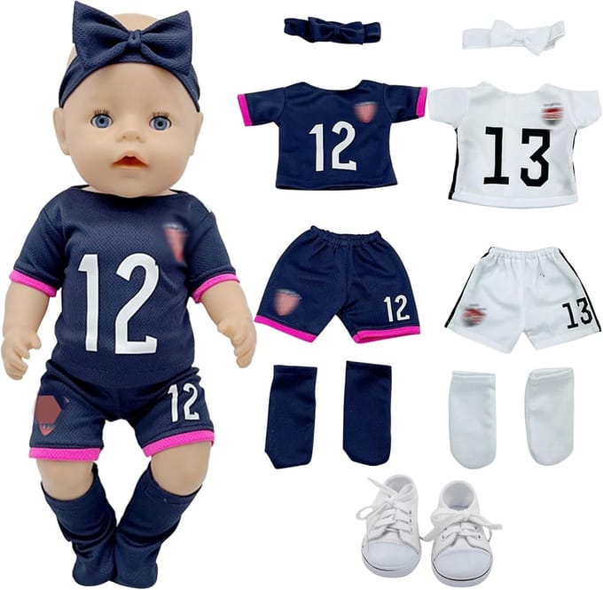 Voetbaloutfit voor poppen van 35 tot 43 cm, compleet met accessoires