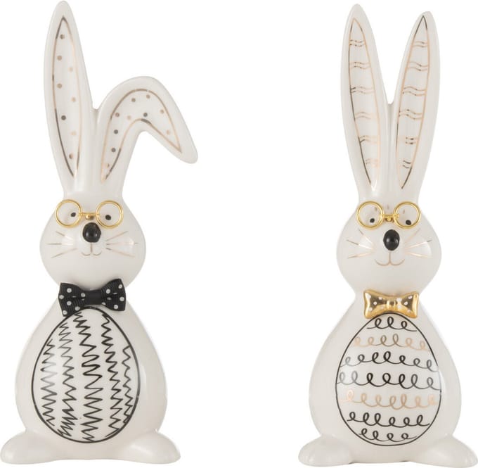 J-Line figuur Konijn Robert - keramiek - mix - small - 2 stuks