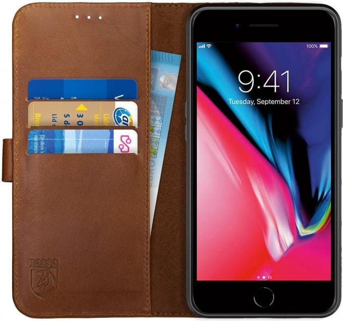Rosso Deluxe Hoesje Geschikt voor Apple iPhone 7/8 Plus Echt Leer Book Case Bruin