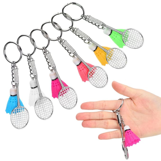 6 Stuks Mini Sleutelhanger Sleutelring Hanger Simulatie Badminton Rackets Hangende Decoratie white