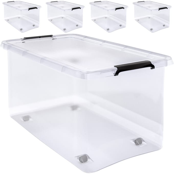 Deuba Opbergbox - Set van 4 Kunststof 60L 58x39x35cm - Transparant