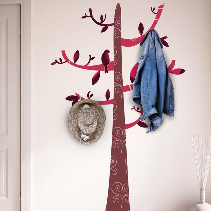 Walplus - Muursticker - Gekleurd Patroon Boom Kapstok - Roze