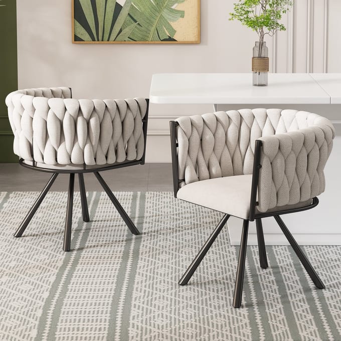 REDOM Eetkamerstoelen Set Van 2 - 360° Draaifunctie - Modern - Metaal En Linnen - Zwart