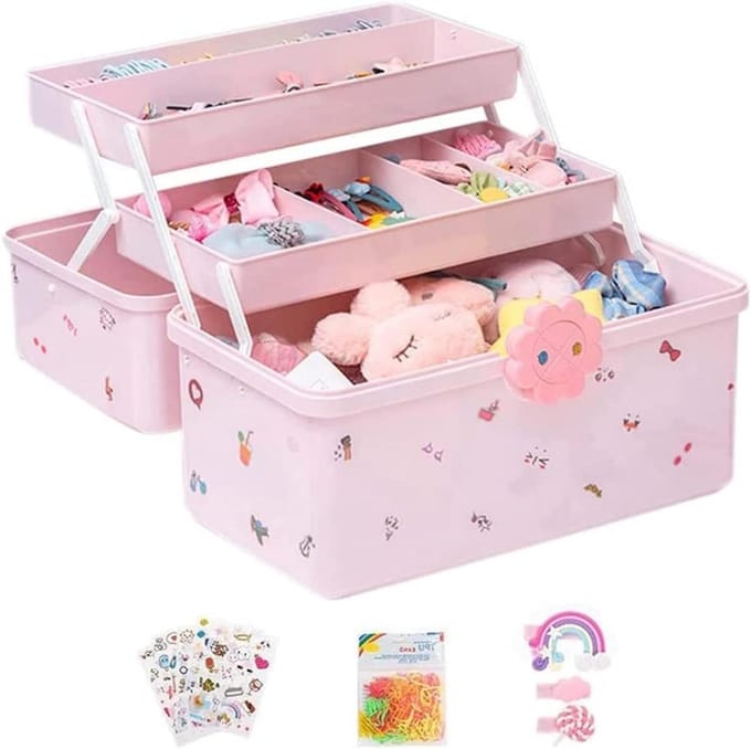 Opbergdoos Haaraccessoires - Organizer Kinderen - Sieraden Opbergen - 3-Laags Ontwerp - Ruime Capaciteit - Medium