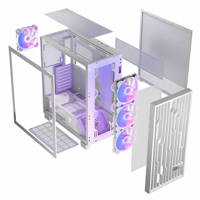 MODECOM Volcano Perun Apex ARGB Midi White - Midi Tower Behuizing - Gehard Glas - Inclusief 4x 140mm ARGB Fans - USB-C - Wit