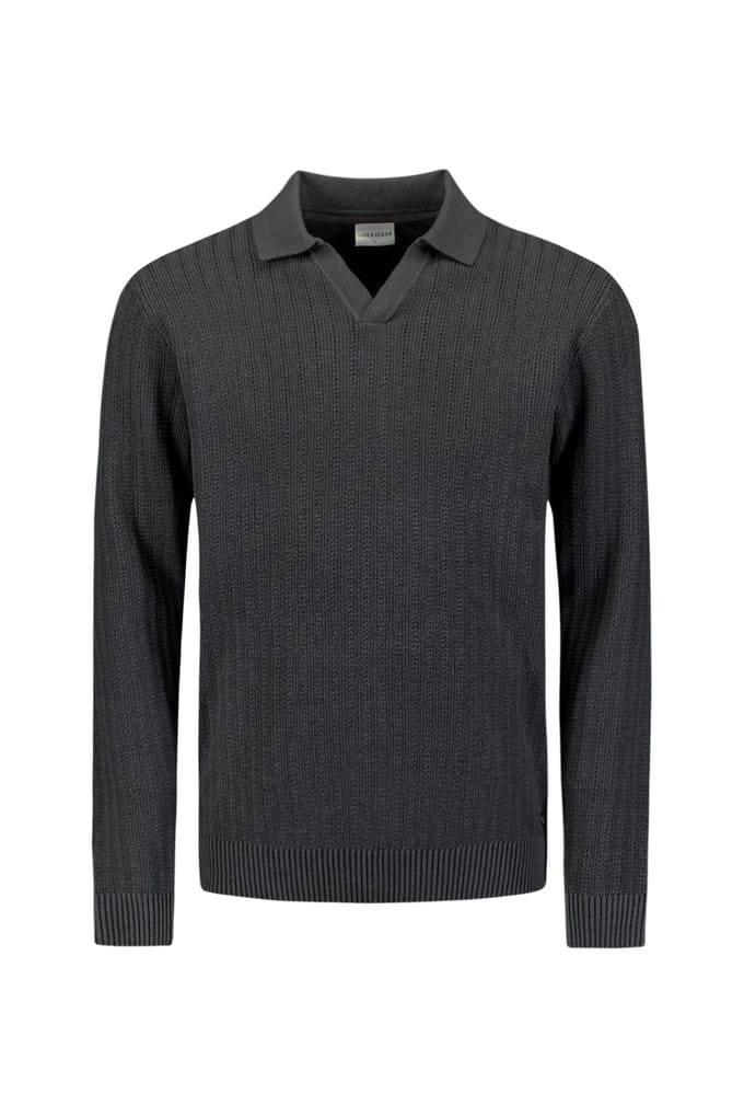No Excess Pullover Open Polo Collar Relief Knit Dark Grey Größe: 3XL | Pullover Outlet | Herren | Grau